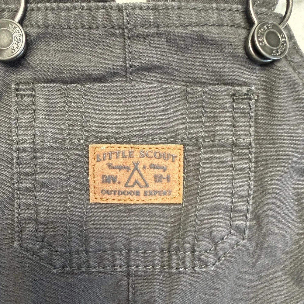 Carter's Little Scout Overalls Bib Baby Boys 9 Months Gray Cotton Outdoor Expert